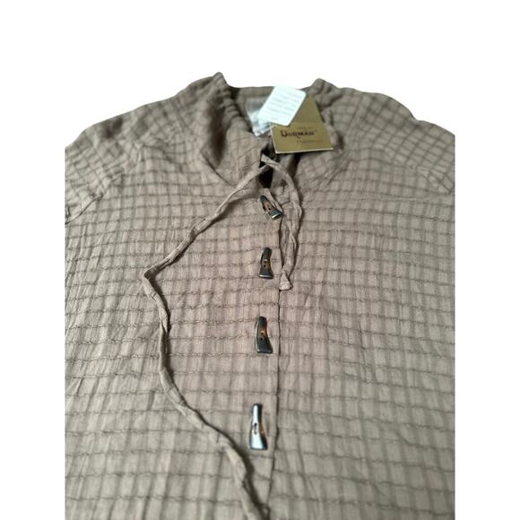 DORMAN Brown Cotton Tunic Top M Grid Texture Toggle Buttons Boho NWT - Picture 4 of 6